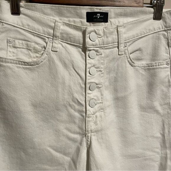 7 For All Mankind High Waist Cropped White Straight Button Fly Jean Size 31 - Picture 5 of 14